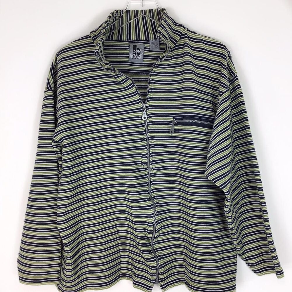 Vintage Bon Homme Mens Jacket XL Tennis Horizontal Stripe full zip 90s Track
